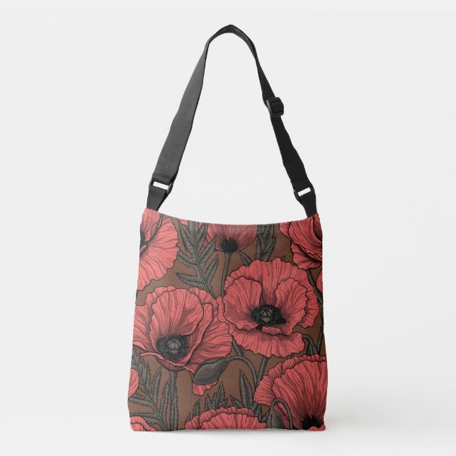 Bolso Cruzado El jardín de adormidera en coral y marrón (Anverso)