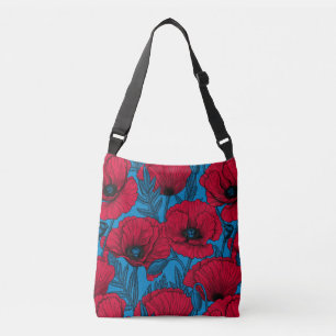 Bolso Cruzado El jardín de amapola roja en azul