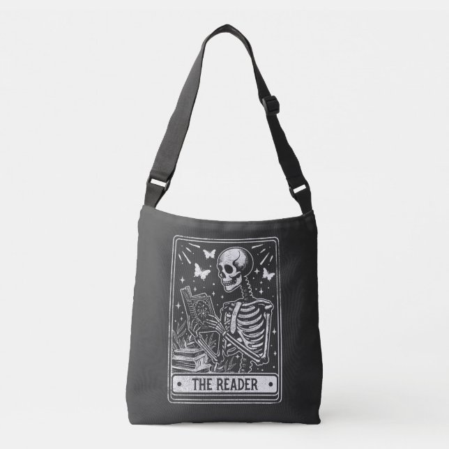Bolso Cruzado El lector Skeleton leyendo Halloween (Anverso)