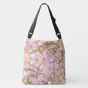 Bolso Cruzado El Peony de Nouveau Mucha del arte florece la
