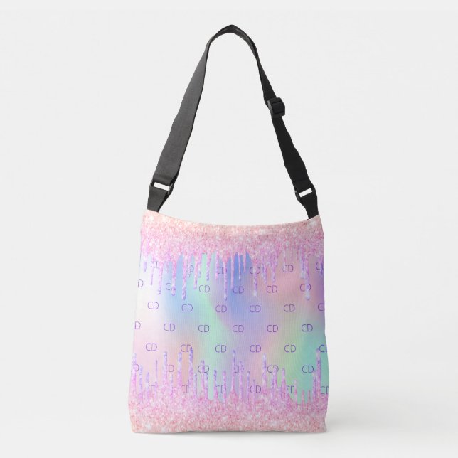 Bolso Cruzado El purpurina rosado desliza las iniciales del mono (Anverso)