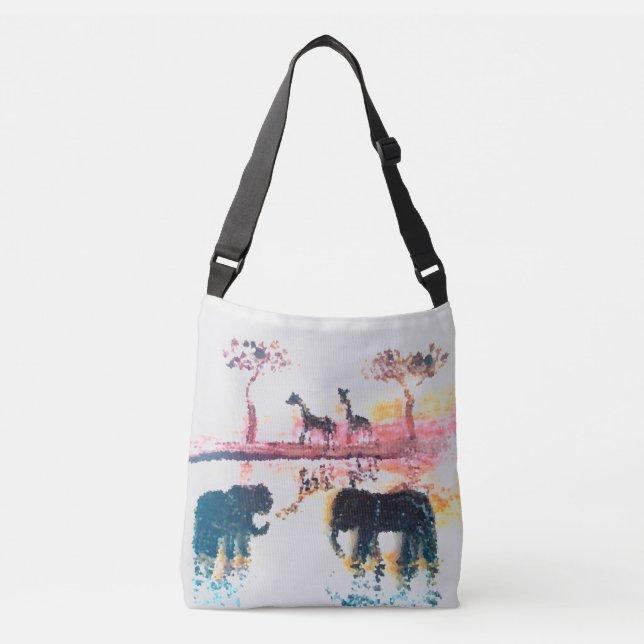 Bolso Cruzado Elefante, Giraffe Sunset Art Personalizado (Anverso)