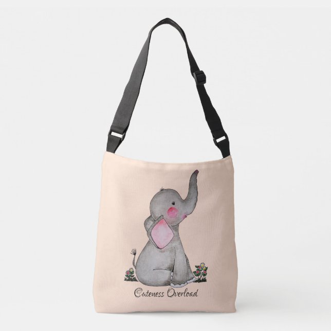 Bolso Cruzado Elefante lindo del bebé de la acuarela con Rubor y (Anverso)