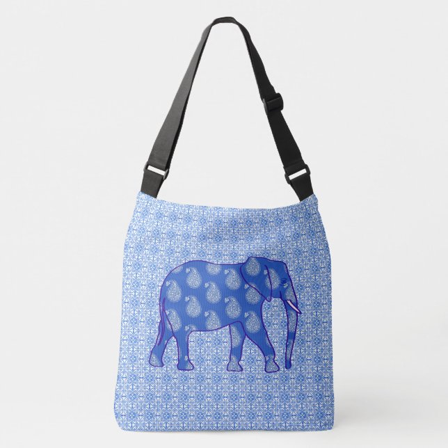 Bolso Cruzado Elefante paisley - azul cobalto y blanco (Anverso)