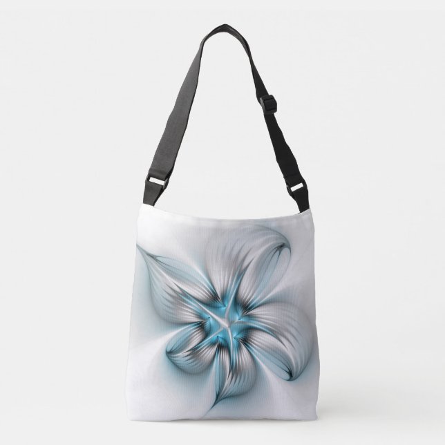 Bolso Cruzado Elegancia floral arte contemporáneo abstracto azul (Anverso)