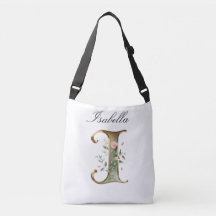 Elegant Gold Floral Letter I Crossbody Bag
