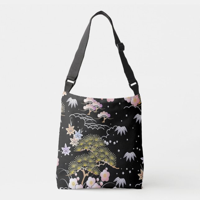 Bolso Cruzado Elegante arte botánico de inspiración japonesa| (Anverso)