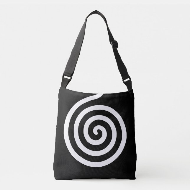 Bolso Cruzado Elegante círculo de espiral abstracta en blanco y  (Anverso)