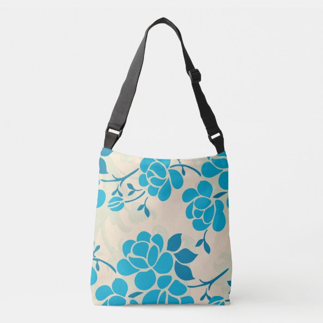 Bolso Cruzado Elegante diseño floral azul de estilo japonés | (Anverso)