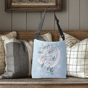 Bolso Cruzado Elegante Dragón de Hielo Blanco Rosas Azules Fanta