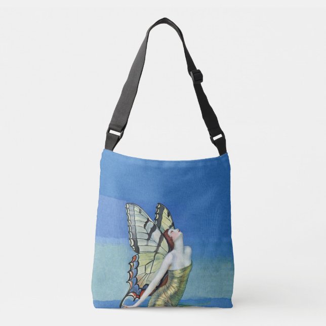 Bolso Cruzado Elegante Fairy Butterfly Wings Gold Dress Blue Sky (Anverso)