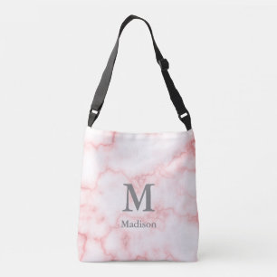 Bolso Cruzado Elegante Faux Pink Marble Gray Name & Monogram