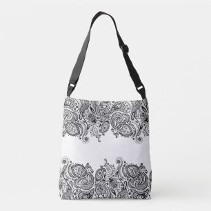 Bolso Cruzado Elegante fondo blanco de encaje negro paisley