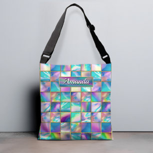 Bolso Cruzado Elegante holográfico trendy de moda dorada geométr
