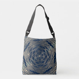 Bolso Cruzado Elegante Mandala Art Boho Gold y Marina Blue Luxur