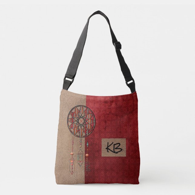 Bolso Cruzado Elegante Monogramado Rojo Tan Dreamcatcher Tote Ba (Anverso)