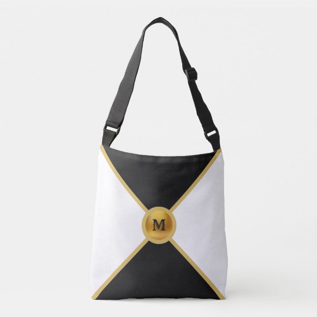Bolso Cruzado Elegante negro, dorado y blanco (Anverso)