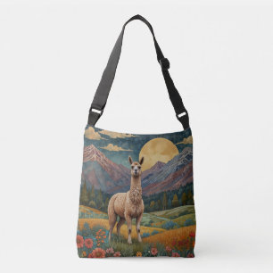 Bolso Cruzado Elegante paisaje vintage de la llama boho