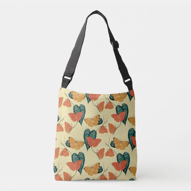 Bolso Cruzado Elegante patrón de mariposas y hojas de época | (Anverso)