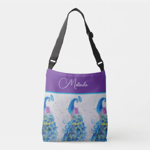 Bolso Cruzado Elegante Pintado Azul de color de agua de pavo rea