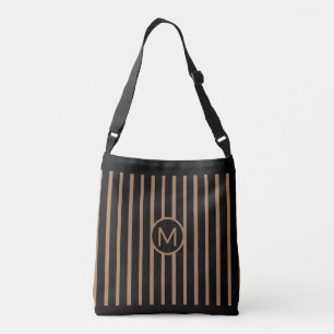Bolso Cruzado Elegante rayado vertical negro y marrón