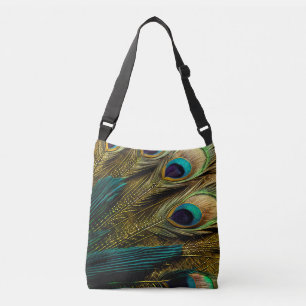 Bolso Cruzado Elegante Resumen de plumas Verde azuladas de oro a