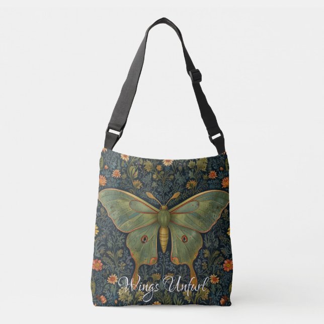 Bolso Cruzado Elegante retro boho Luna moth botánico (Anverso)