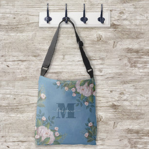 Bolso Cruzado Elegante rosa rosa rosado Monograma simple Floral