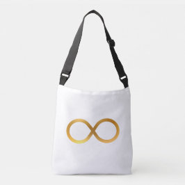 Bolso Cruzado Elegante símbolo de infinito dorado sobre blanco