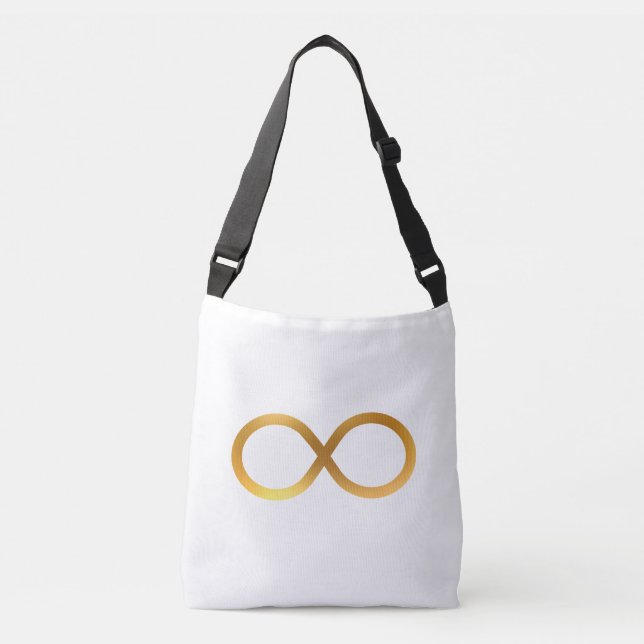 Bolso Cruzado Elegante símbolo de infinito dorado sobre blanco (Anverso)