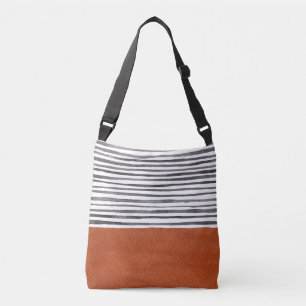Bolso Cruzado Elegante terracota y franjas negras acuarela