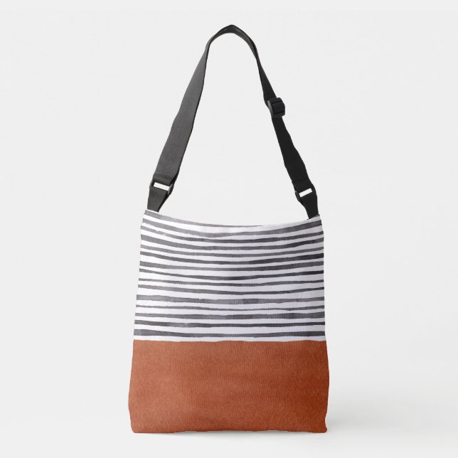 Bolso Cruzado Elegante terracota y franjas negras acuarela (Anverso)
