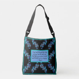 Bolso Cruzado Elegantes hojas azules sobre negro y una cita