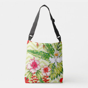 Bolso Cruzado Elegantes hojas tropicales y flores hibiscus  