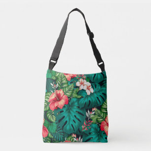 Bolso Cruzado Elegantes hojas tropicales y flores hibiscus  