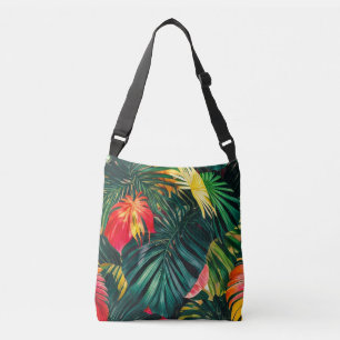 Bolso Cruzado Elegantes hojas y flores tropicales coloridas  