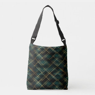 Bolso Cruzado Elegantes Navidades de Oro y Tartán Verde Oscuro