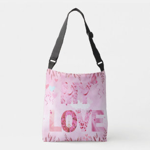 Bolso Cruzado Encantador Tote tipográfico con tema rosa MI AMOR