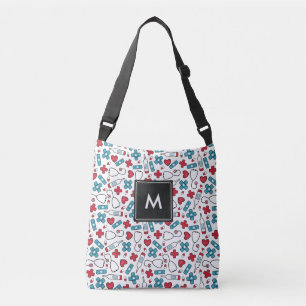 Bolso Cruzado Enfermera del patrón médico azul rojo monogramada