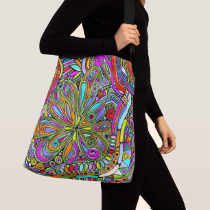 Bolso Cruzado Esbozo de arte de fantasía - Flores abstractas 1