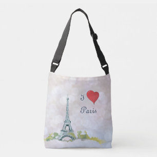 Bolso Cruzado Esbozo de la Torre Eiffel sobre la espuma rosa I