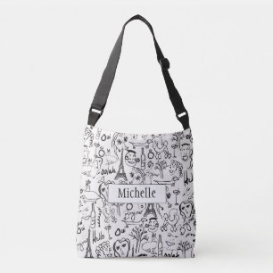 Bolso Cruzado Escena callejera de París Dibujo en línea en blanc