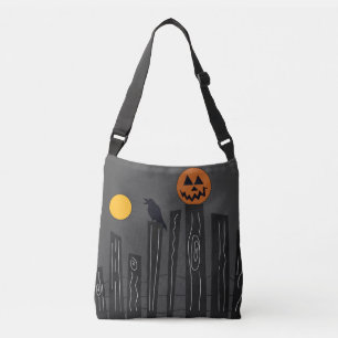Bolso Cruzado Escena de Halloween con calabaza, cuervo y luna