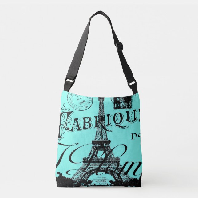 Bolso Cruzado escritura azul turquesa aqua Paris Torre Eiffel (Anverso)