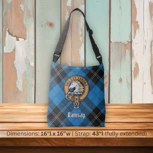 Bolso Cruzado Escudo del Clan Ramsay sobre Tartán de Caza Azul