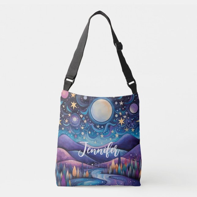 Bolso Cruzado Espectacular paisaje nocturno de la luna grande (Anverso)
