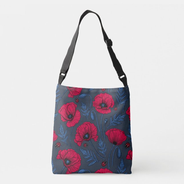 Bolso Cruzado Espías rojas y ladybugs en azul oscuro (Reverso)