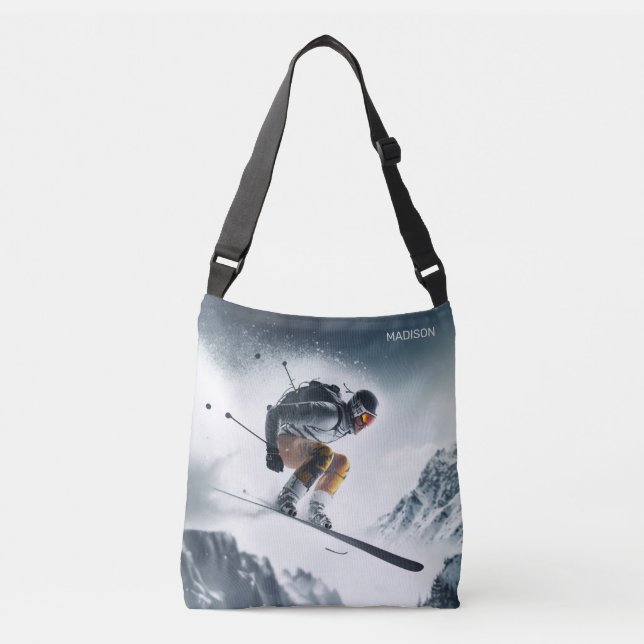Bolso Cruzado Esquiador de montaña de nombre personalizado (Anverso)
