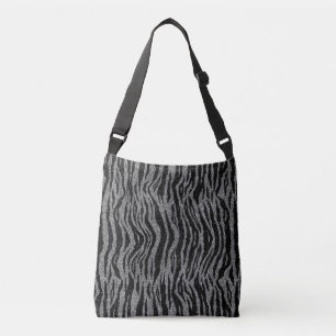 Bolso Cruzado Estampado de cebra negro y gris plateado