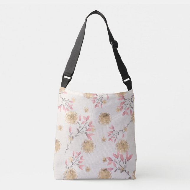 Bolso Cruzado Estampado de flores rosadas dispersas entre salpic (Anverso)